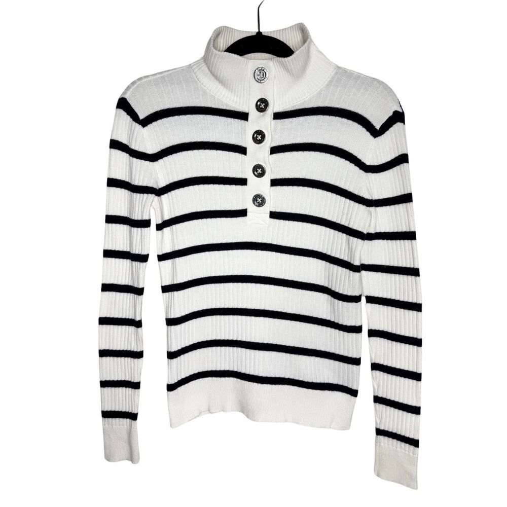 Lauren Ralph Lauren Big Button High Neck Striped Pullover Sweater Small White